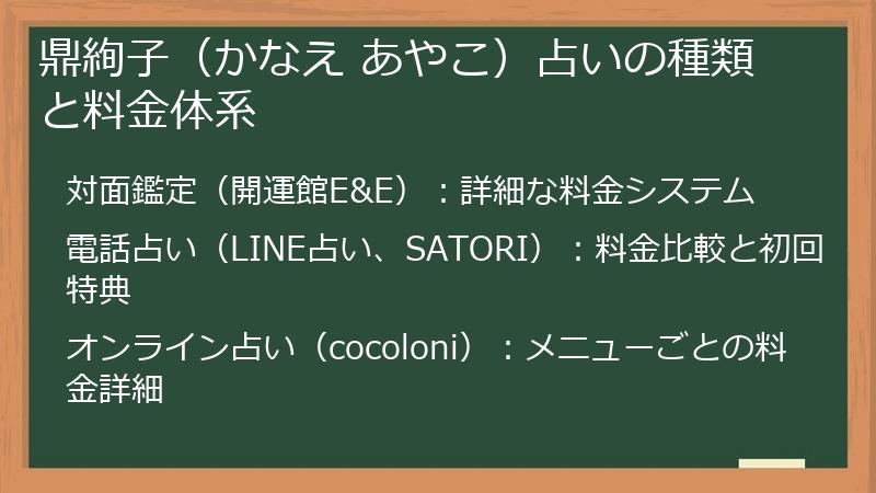 鼎絢子（かなえ あやこ）占いの種類と料金体系