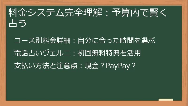 料金システム完全理解：予算内で賢く占う