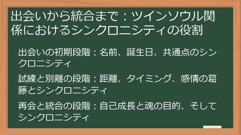 出会いから統合まで：ツインソウル関係におけるシンクロニシティの役割