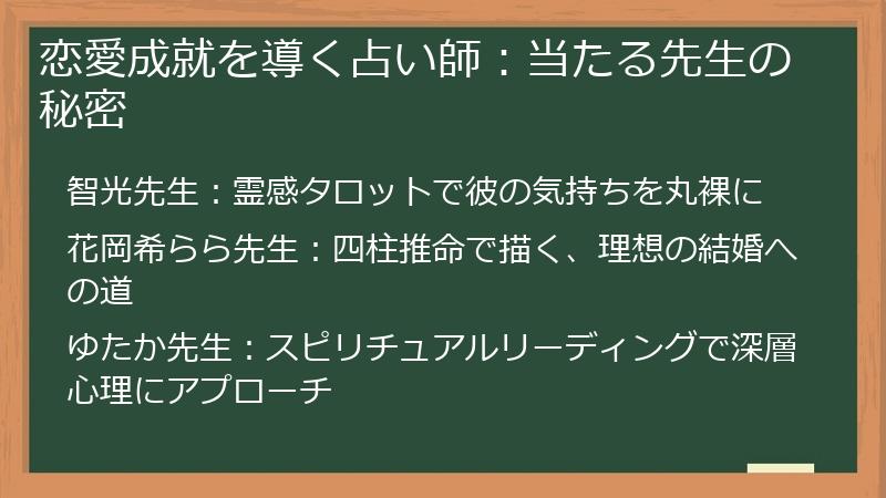 恋愛成就を導く占い師：当たる先生の秘密
