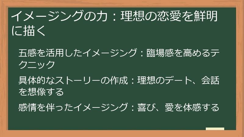 イメージングの力：理想の恋愛を鮮明に描く