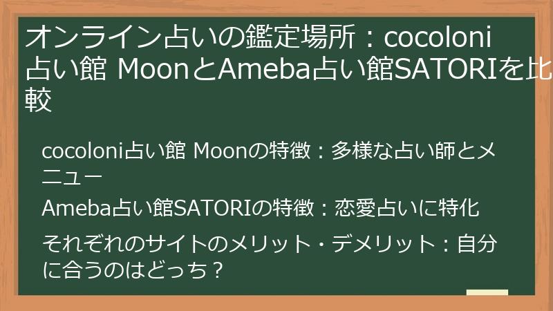 オンライン占いの鑑定場所：cocoloni占い館 MoonとAmeba占い館SATORIを比較