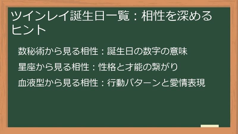 ツインレイ誕生日一覧：相性を深めるヒント