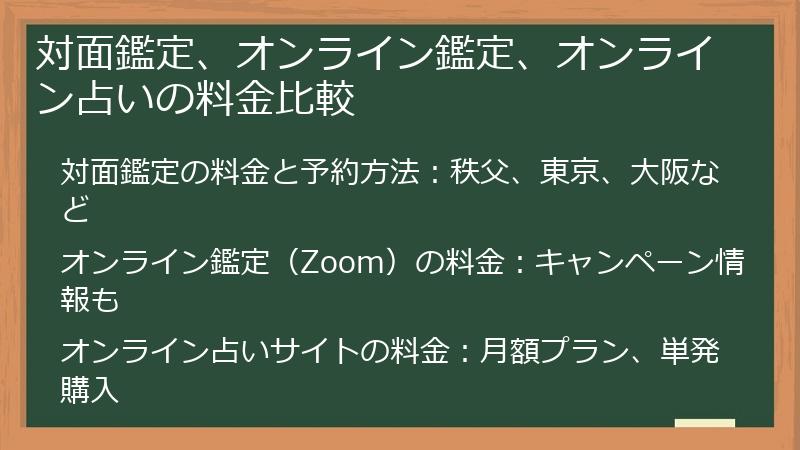 対面鑑定、オンライン鑑定、オンライン占いの料金比較