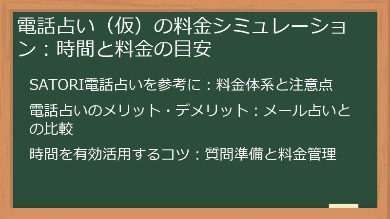 電話占い（仮）の料金シミュレーション：時間と料金の目安