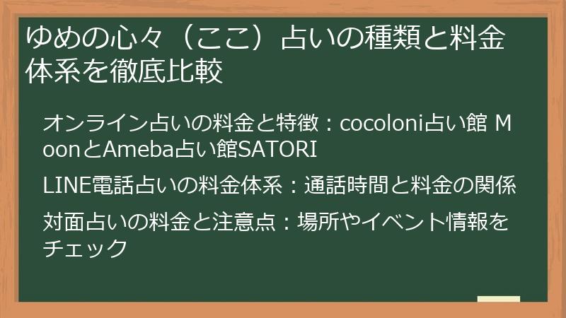 ゆめの心々（ここ）占いの種類と料金体系を徹底比較