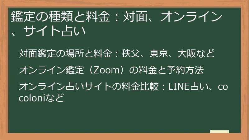鑑定の種類と料金：対面、オンライン、サイト占い
