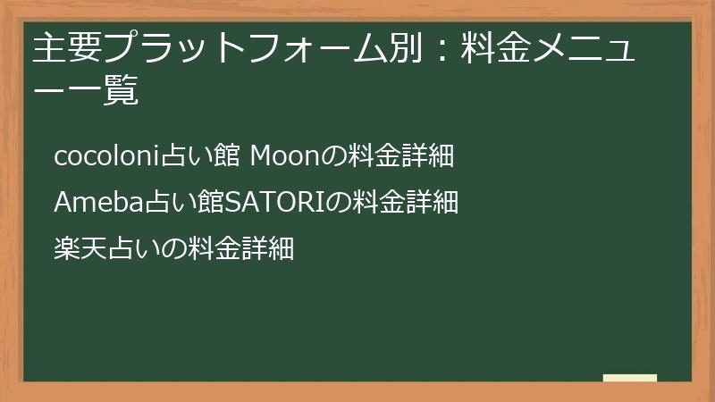 主要プラットフォーム別：料金メニュー一覧