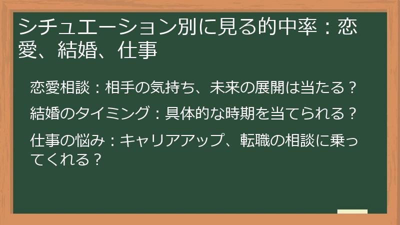 シチュエーション別に見る的中率：恋愛、結婚、仕事