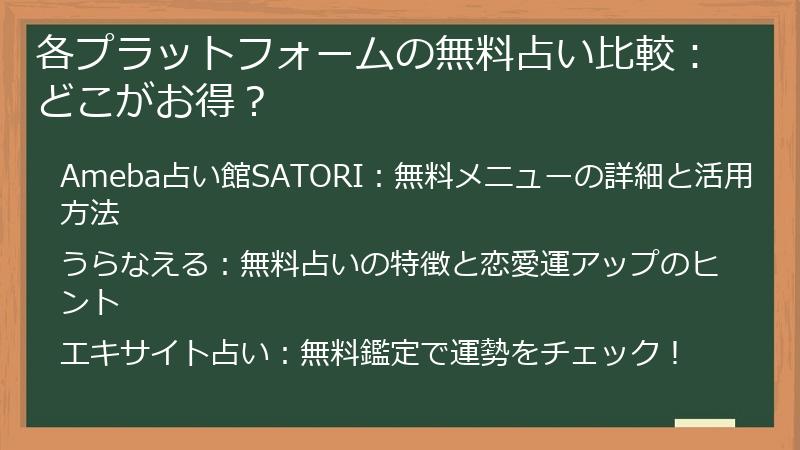 各プラットフォームの無料占い比較：どこがお得？