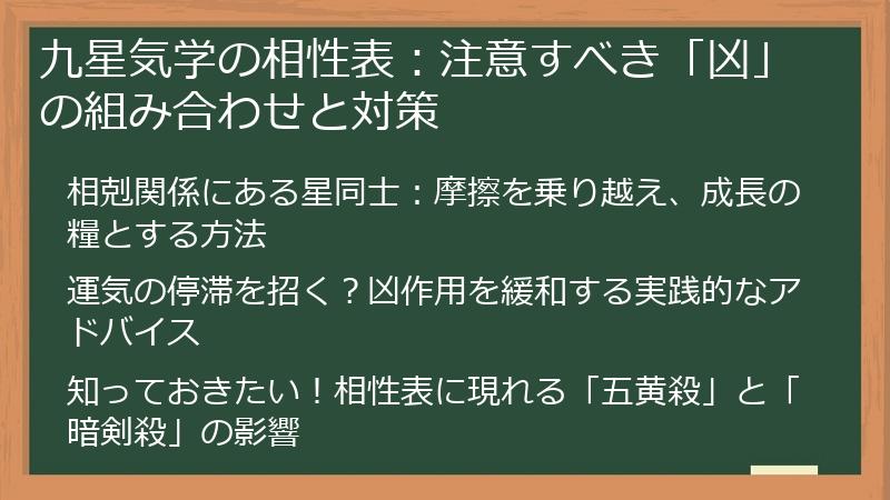 九星気学の相性表：注意すべき「凶」の組み合わせと対策