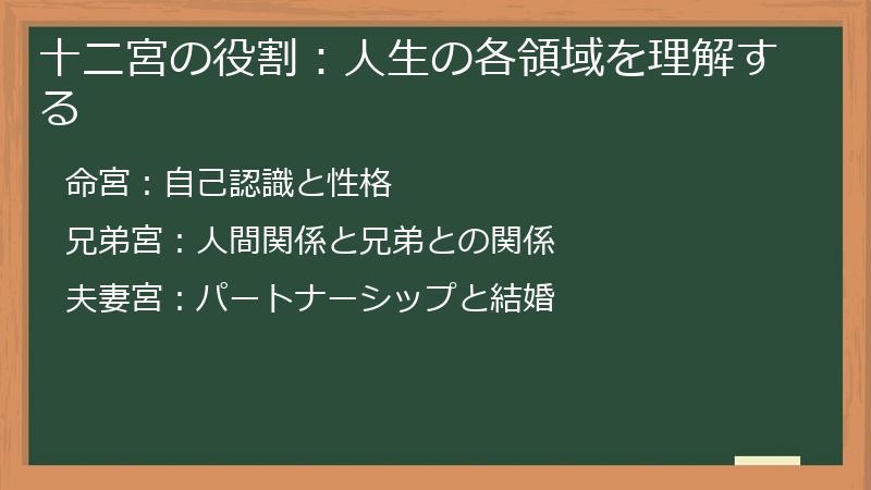 十二宮の役割：人生の各領域を理解する