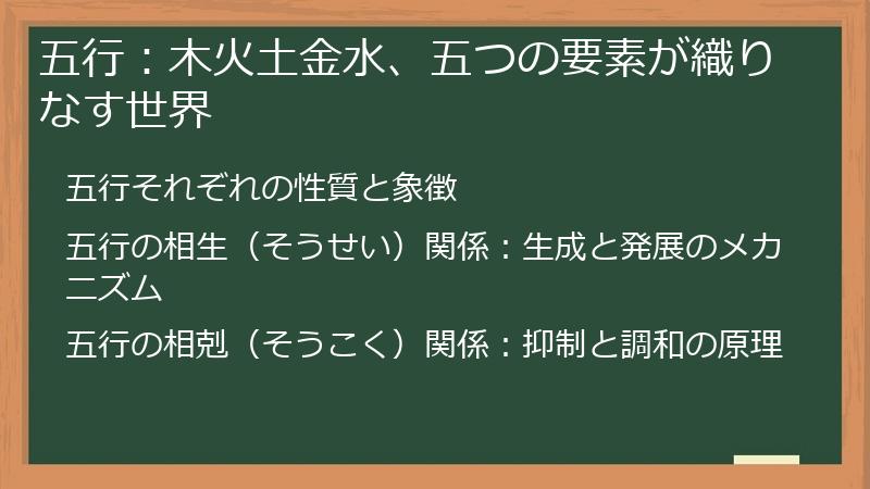 五行：木火土金水、五つの要素が織りなす世界