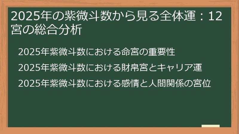2025年の紫微斗数から見る全体運：12宮の総合分析