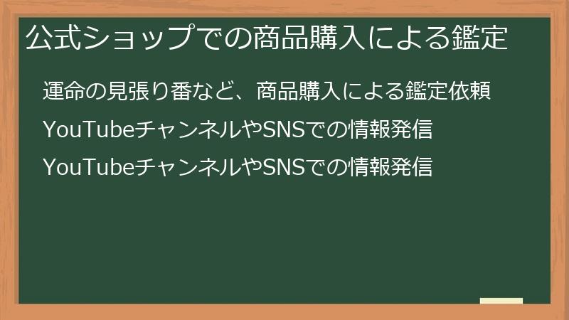 公式ショップでの商品購入による鑑定