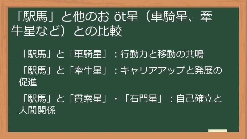 「駅馬」と他のお öt星（車騎星、牽牛星など）との比較