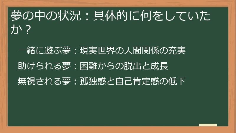 夢の中の状況：具体的に何をしていたか？