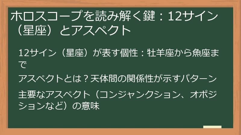 ホロスコープを読み解く鍵：12サイン（星座）とアスペクト