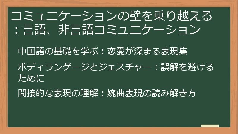 コミュニケーションの壁を乗り越える：言語、非言語コミュニケーション