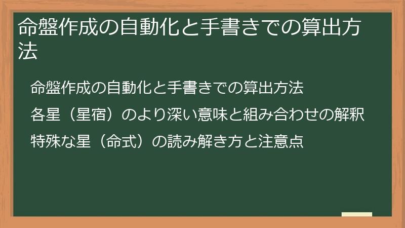 命盤作成の自動化と手書きでの算出方法