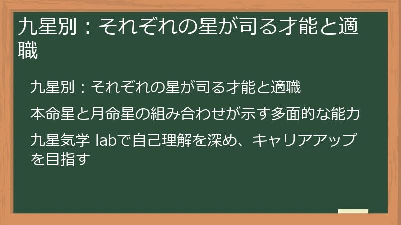 九星別：それぞれの星が司る才能と適職