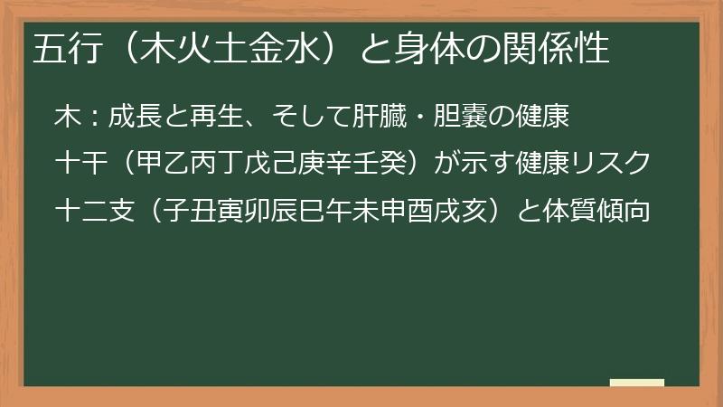 五行（木火土金水）と身体の関係性