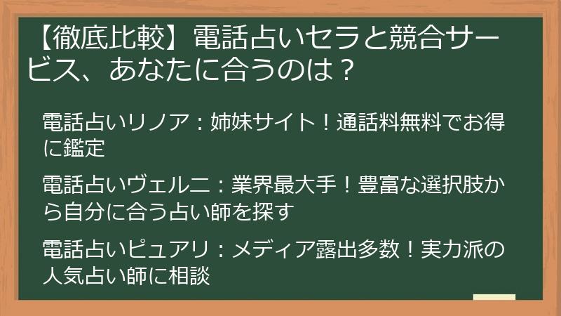 【徹底比較】電話占いセラと競合サービス、あなたに合うのは？