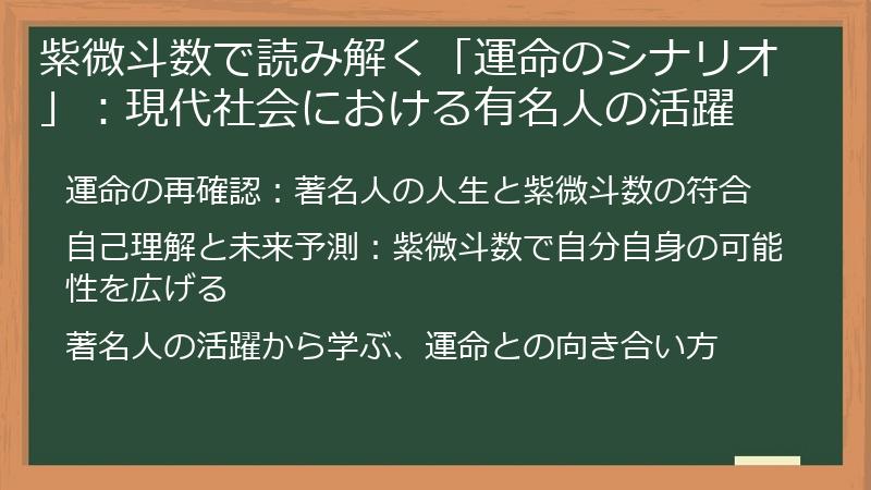 紫微斗数で読み解く「運命のシナリオ」：現代社会における有名人の活躍