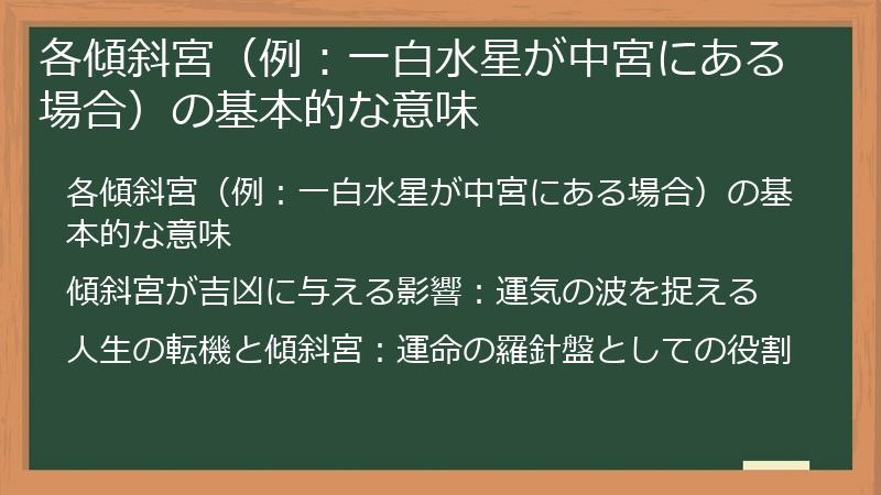各傾斜宮（例：一白水星が中宮にある場合）の基本的な意味