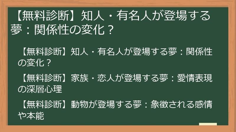 【無料診断】知人・有名人が登場する夢：関係性の変化？