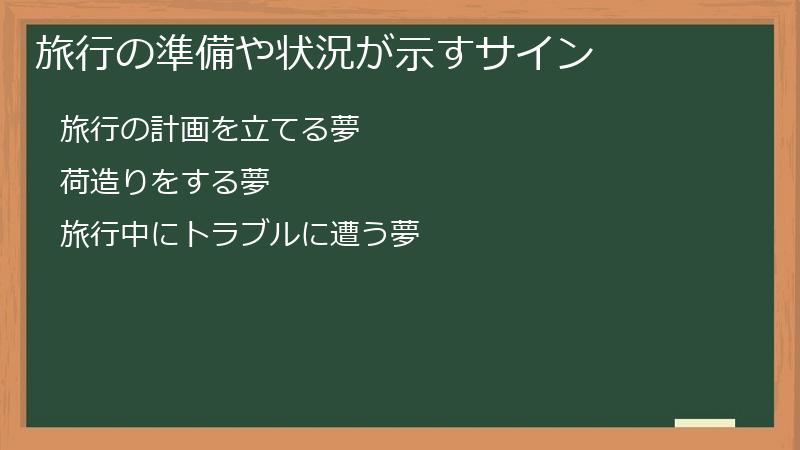 旅行の準備や状況が示すサイン