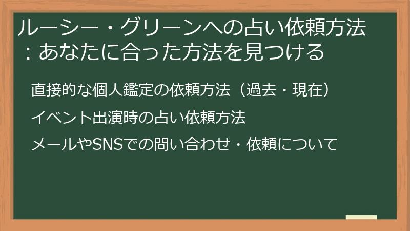 ルーシー・グリーンへの占い依頼方法：あなたに合った方法を見つける