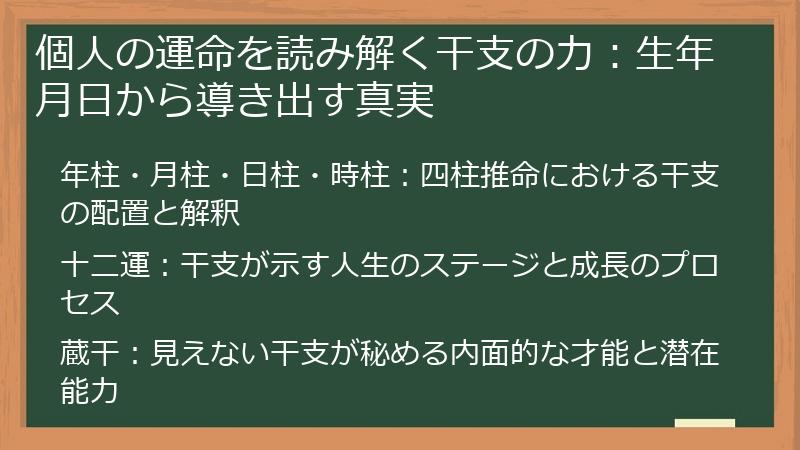 個人の運命を読み解く干支の力：生年月日から導き出す真実