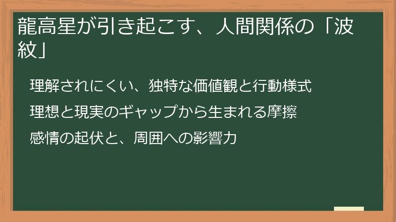龍高星が引き起こす、人間関係の「波紋」