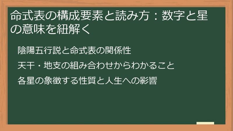 命式表の構成要素と読み方：数字と星の意味を紐解く