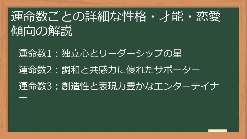 運命数ごとの詳細な性格・才能・恋愛傾向の解説