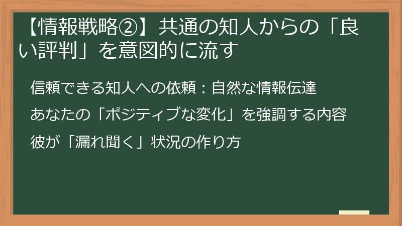 【情報戦略②】共通の知人からの「良い評判」を意図的に流す