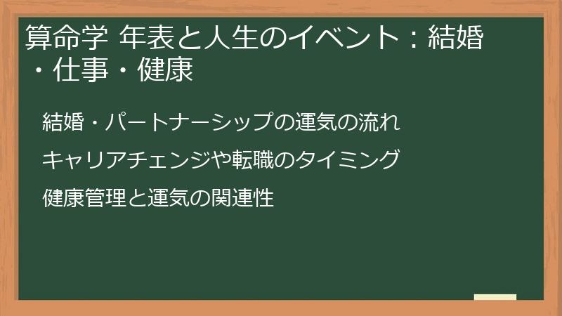 算命学 年表と人生のイベント：結婚・仕事・健康