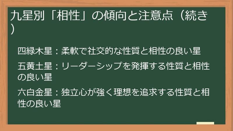 九星別「相性」の傾向と注意点（続き）