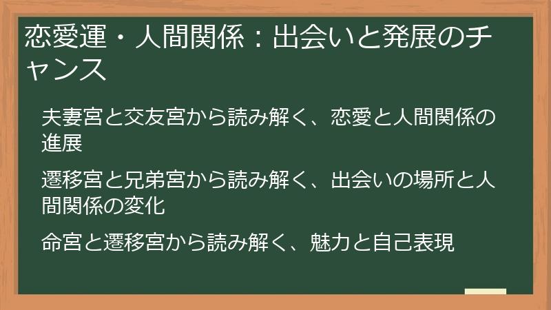 恋愛運・人間関係：出会いと発展のチャンス