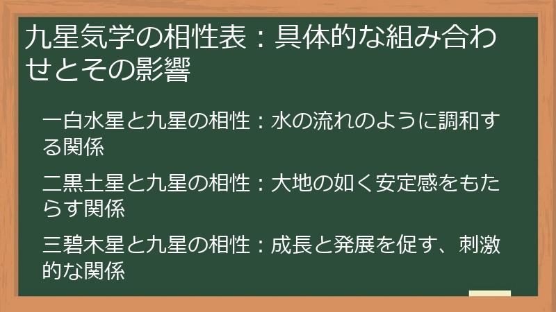 九星気学の相性表：具体的な組み合わせとその影響