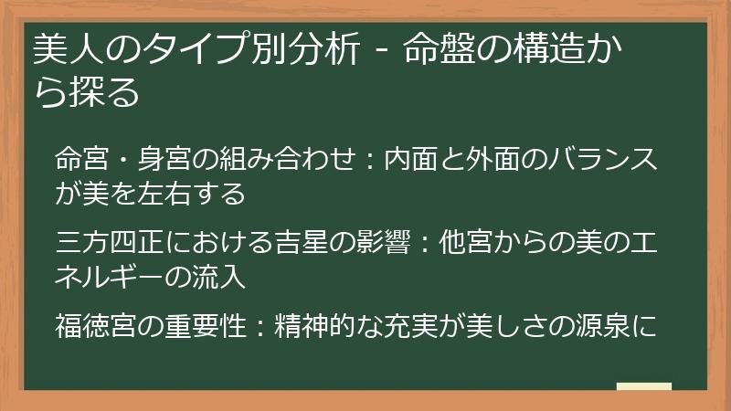 美人のタイプ別分析 - 命盤の構造から探る