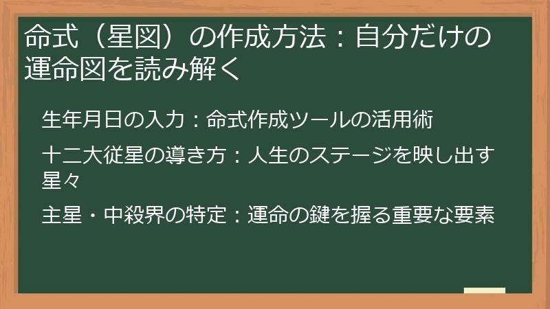 命式（星図）の作成方法：自分だけの運命図を読み解く