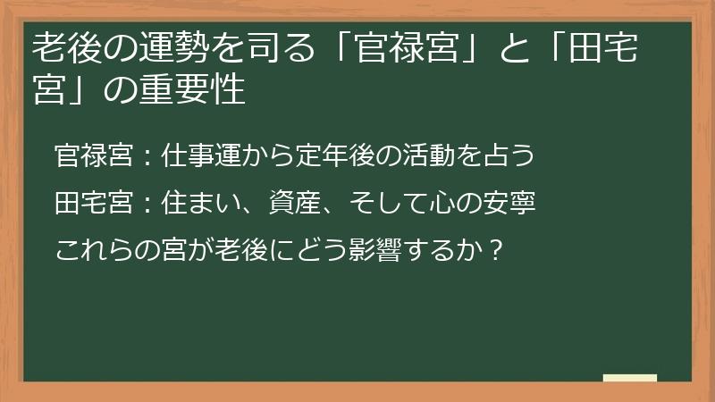 老後の運勢を司る「官禄宮」と「田宅宮」の重要性