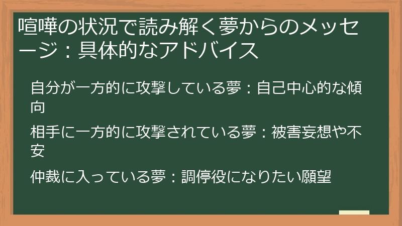 喧嘩の状況で読み解く夢からのメッセージ：具体的なアドバイス