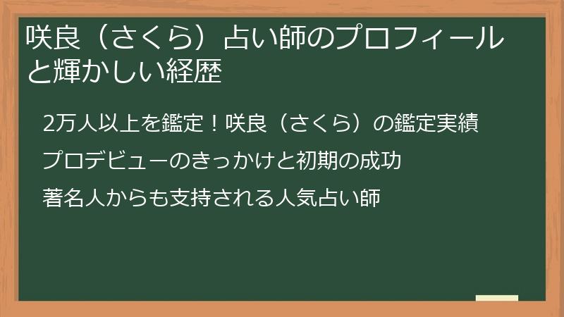咲良（さくら）占い師のプロフィールと輝かしい経歴