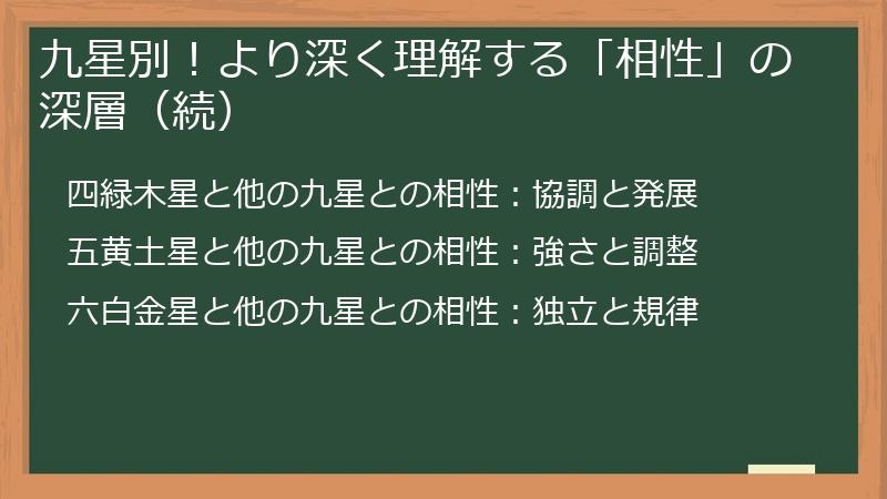 九星別！より深く理解する「相性」の深層（続）