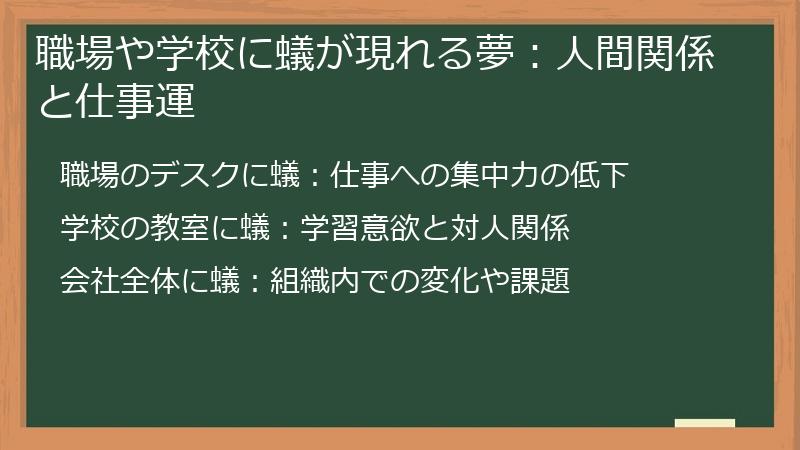 職場や学校に蟻が現れる夢：人間関係と仕事運