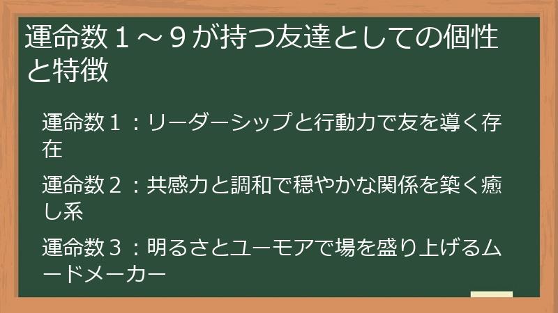 運命数１～９が持つ友達としての個性と特徴