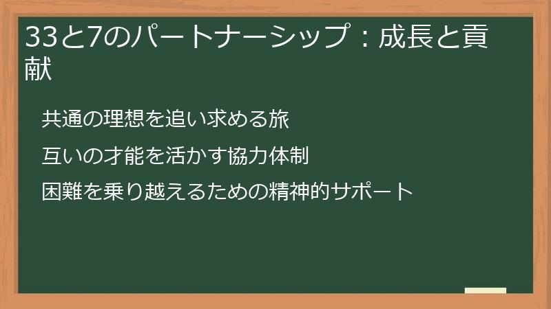 33と7のパートナーシップ：成長と貢献